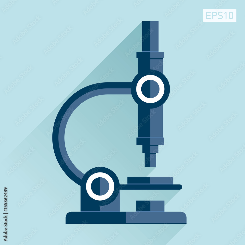 Poster microscope in flat style, science icon on color background. vector design element