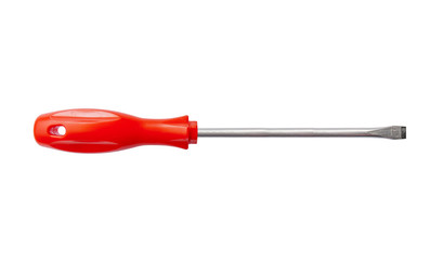 Red shiny metal and plastic tool screwdriver for repair