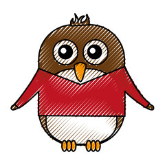 cute penguin with jacket kawaii character vector illustration design