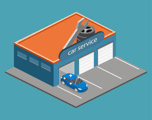 Isometric flat 3D isolated Car service building or car repair