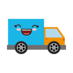 kawaii cargo truck icon over white background. vector illustration