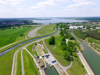 Schiff Schleuse Luftbild