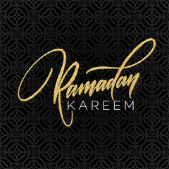 Greeting card with Creative Text Ramadan Kareem made by golden glitter. Vector illustration