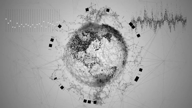 3d rendering abstract globe with particles and plexus structure. Digital technology planet with continent forming. 4k video