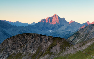 sunrise light on mountain tops