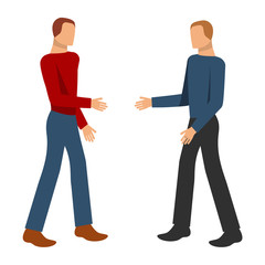 Obraz premium Set men Cartoon character the flat style vector infographic illustration.The men welcoming each other. Portrait of cheerful business man over white background. 