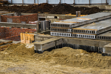 Fototapeta premium View of the construction site and the foundation of the house