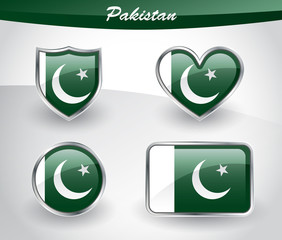 Obraz premium Glossy Pakistan flag icon set