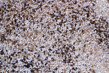 Background with toasted sesame seeds top view
