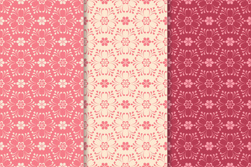 Red collection of floral seamless backgrounds