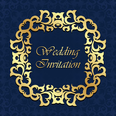Wedding invitation with vintage frame on seamless background