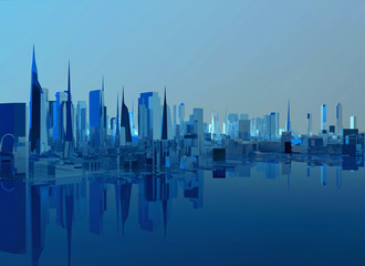 blue glass low poly city