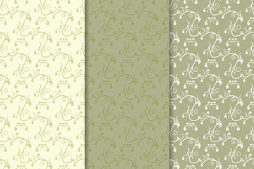 Olive green floral seamless background. Collection of fabric prints