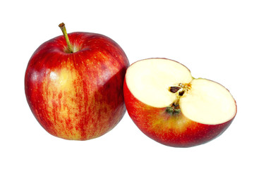 Red apple whole and halves piece.