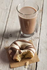 Chocolate donut with milkshake