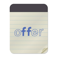 Offer - Hand Drawn Lettering Notebook Template. Vector Illustration Quote. Handwritten Inscription Phrase for Office, Presentation, T-shirt Print, Poster, Cover, Case Design.