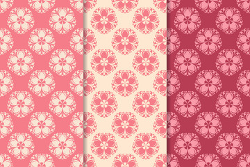 Red collection of floral seamless backgrounds