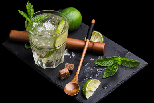 Isolated mojito with lime and mint