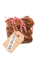 Pieces of broenie isolated on white bakcground with label