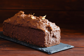 Bread carrot cake in chocolate glaze