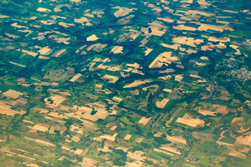 Aerial view of the fields and villages