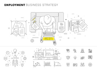 Business employment big Modern set layouts. Thin icons of manage. Team work strategy. Original pack with linear pictogram collection. Professional model coaching.
Smart office element for web design.