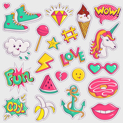 Cute and trendy patches. Vector stickers. - 155381294