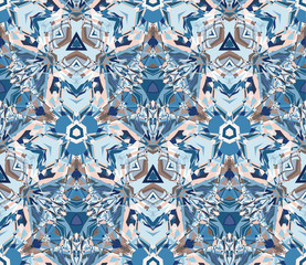 Floral seamless pattern in blue. Composed of color abstract shapes. Useful as design element for texture and artistic compositions.