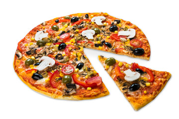 Healthy vegetarian pizza with mushrooms isolated