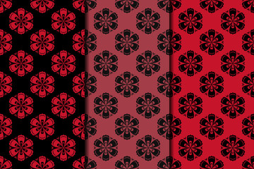 Dark flower seamless background. Black and red ornaments