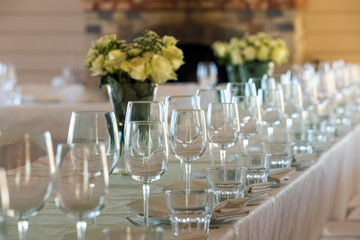 Elegantly decorated table in the banquet hall