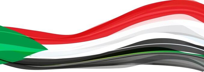 Obraz premium Flag of Sudan, red white black with green triangle Flag of the Republic of Sudan