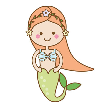 Cute kawaii Mermaid character in Cartoon Style. vector illustration