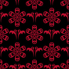 Dark flower seamless background. Black and red ornaments