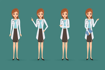 Female Doctor different pose collection. Illustration vector of people.