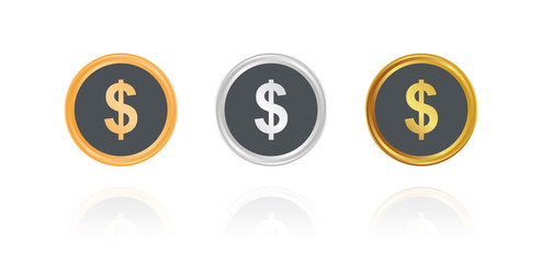 Dollar - Bronze, Silber, Gold Buttons