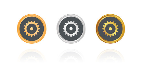 Zahnrad - Einstellungen - Bronze, Silber, Gold Buttons