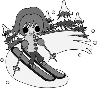 The cute illustration of winter and girls -Ski-