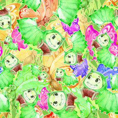 Seamless cartoon background with cute garden butterflies