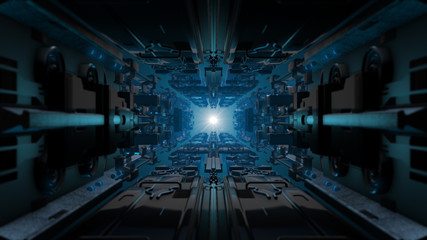 3d illustration futuristic design space ship interior infinite corridor