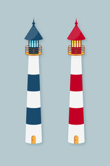 Red and blue flat design style vector lighthouse icons