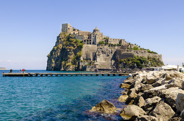 Fototapeta na wymiar Ischia Ponte with castle Aragonese of the Ischia island, Bay of Naples Italy