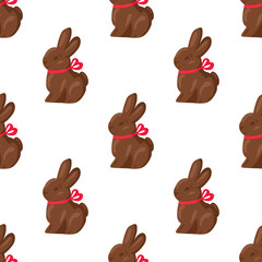 Seamless Pattern Chocolate Bunny with Pink Ribbon