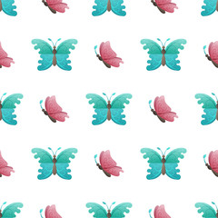 Butterflies Flat Vector Seamless Pattern on White