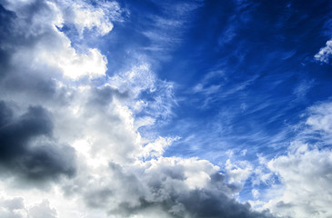 Blue sky and various cloud types background
