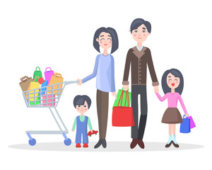 Family Shopping Cartoon Flat Vector Concept