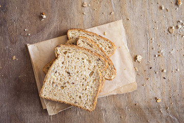 Sliced toast bread on wooden table