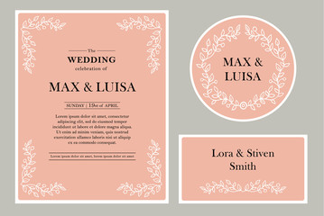 Set Graphic elements for the wedding. Frames of leaflets, twigs. Invitation cards. Invitations wedding card with elegant floral elements