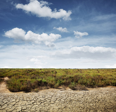 paysage sec sécheresse chaleur chaud terre craquelée ciel désert nuage