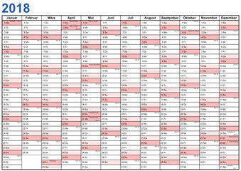 Schlichter Jahresplaner 2018 mit gesetzlichen Feiertagen f&uuml;r Deutschland
